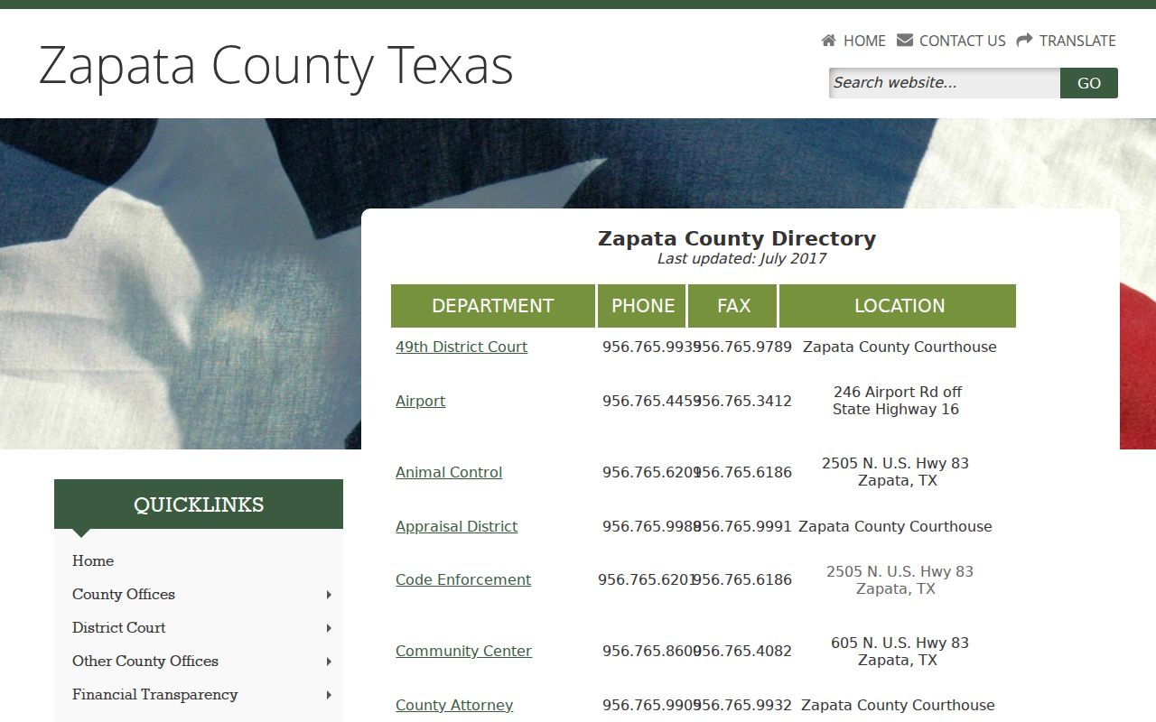Zapata County arrest records office directory
