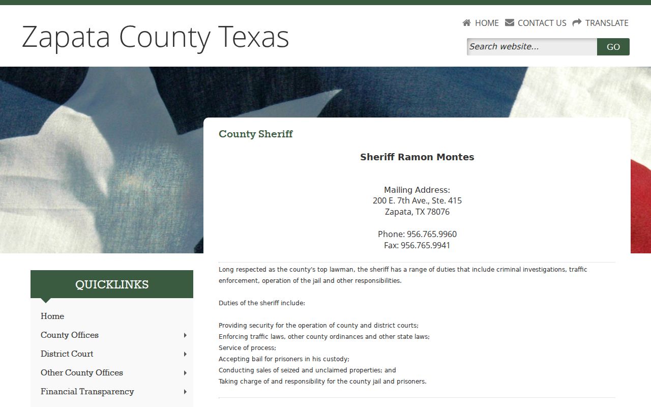 Zapata County Sheriff arrest history contact page