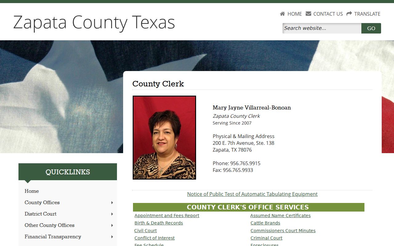 Zapata County misdemeanor criminal case County Clerk page