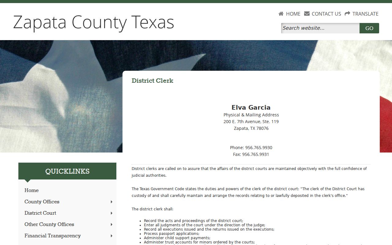 Zapata County criminal case records District Clerk page