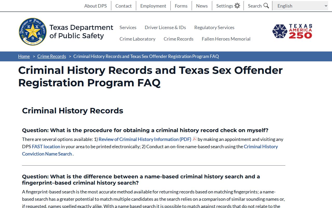 Zapata County sex offender registry risk and duration FAQ from Texas DPS