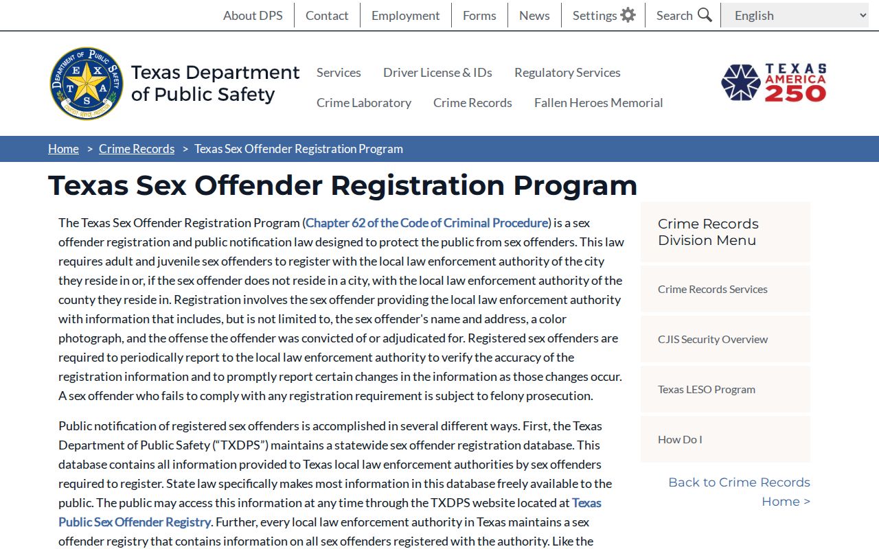 Zapata County sex offender registration program information from Texas DPS